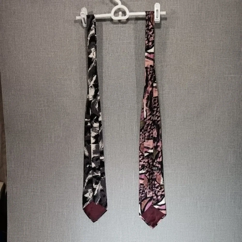 Vintage Don Loper Beverly Hills Silk Tie Lot 2 Abstract Art‎ Deco 80s Brutalist